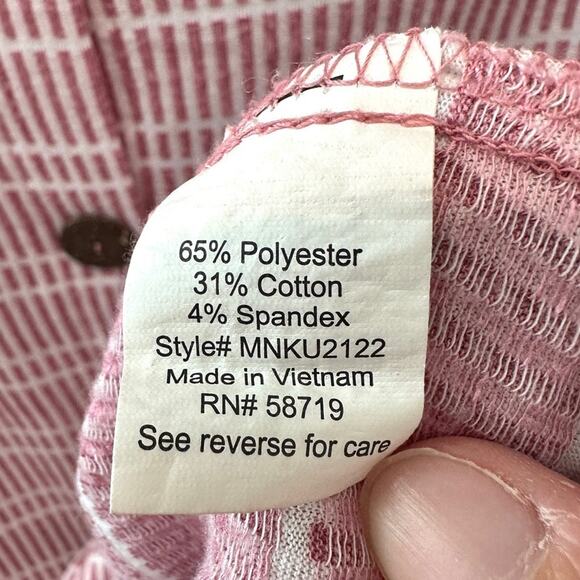 NY COLLECTION | Pink & White Striped Textured V-Neck Short Sleeve Top | Large - Picture 6 of 7